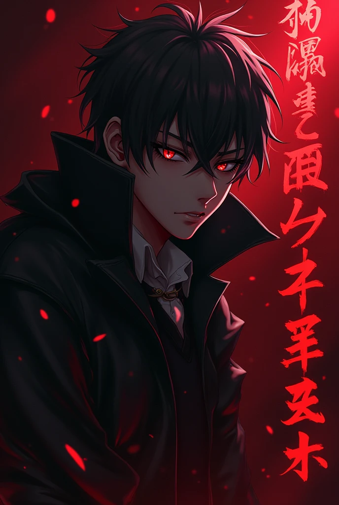 Um olho vermelho o outro amarelo, black overcoat black pants, will be of the dragon race,