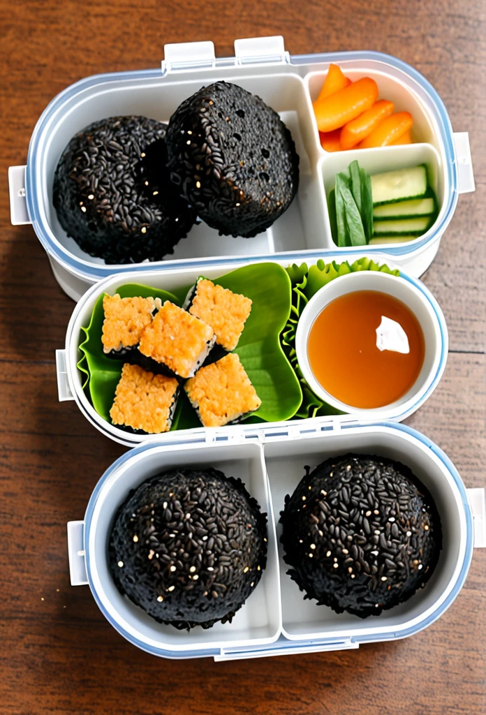 Japanese elementary school students are happy to have black sesame rice balls in their lunch boxes
