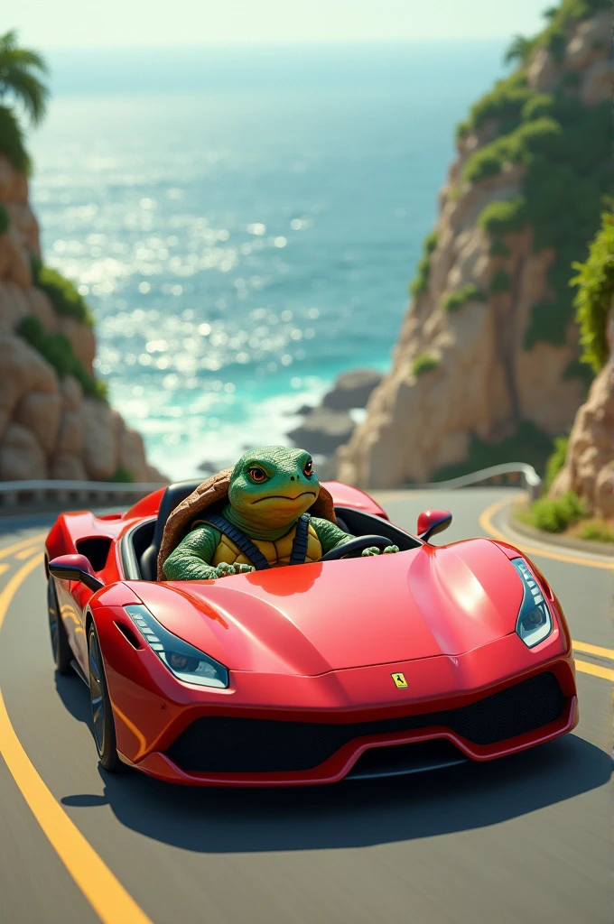 Boy driving green scorpio fast