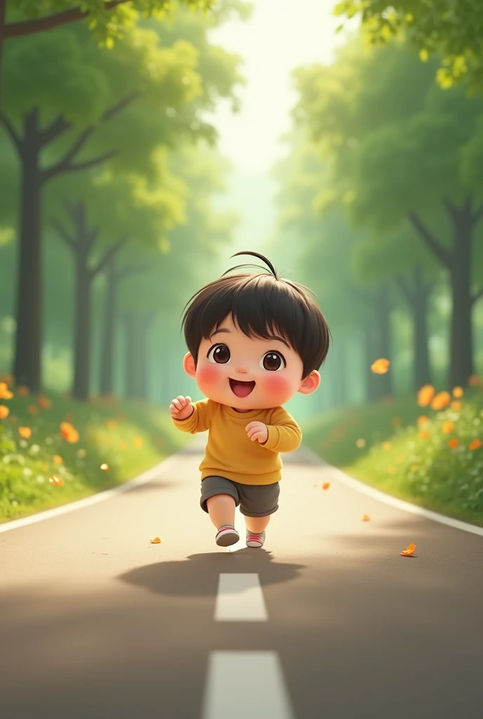 Chubby teenage man running in the park