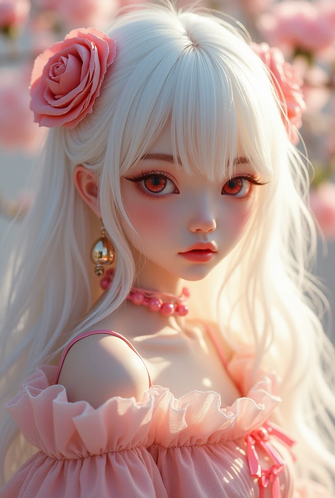 Light blue and pink color scheme,Sexy girl nipple, body,Petite,White curly hair