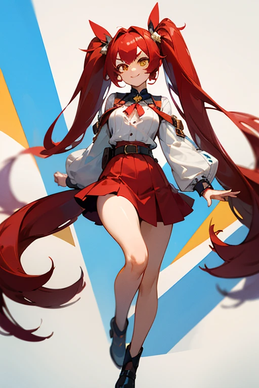 masterpiece, best quality, girl, bishoujo, magical_girl, medium breasts, white pantyhose, boots, sleeveless dress, white eyes, long hair, red hair, laughing, bangs, hime_cut, pink hairband,