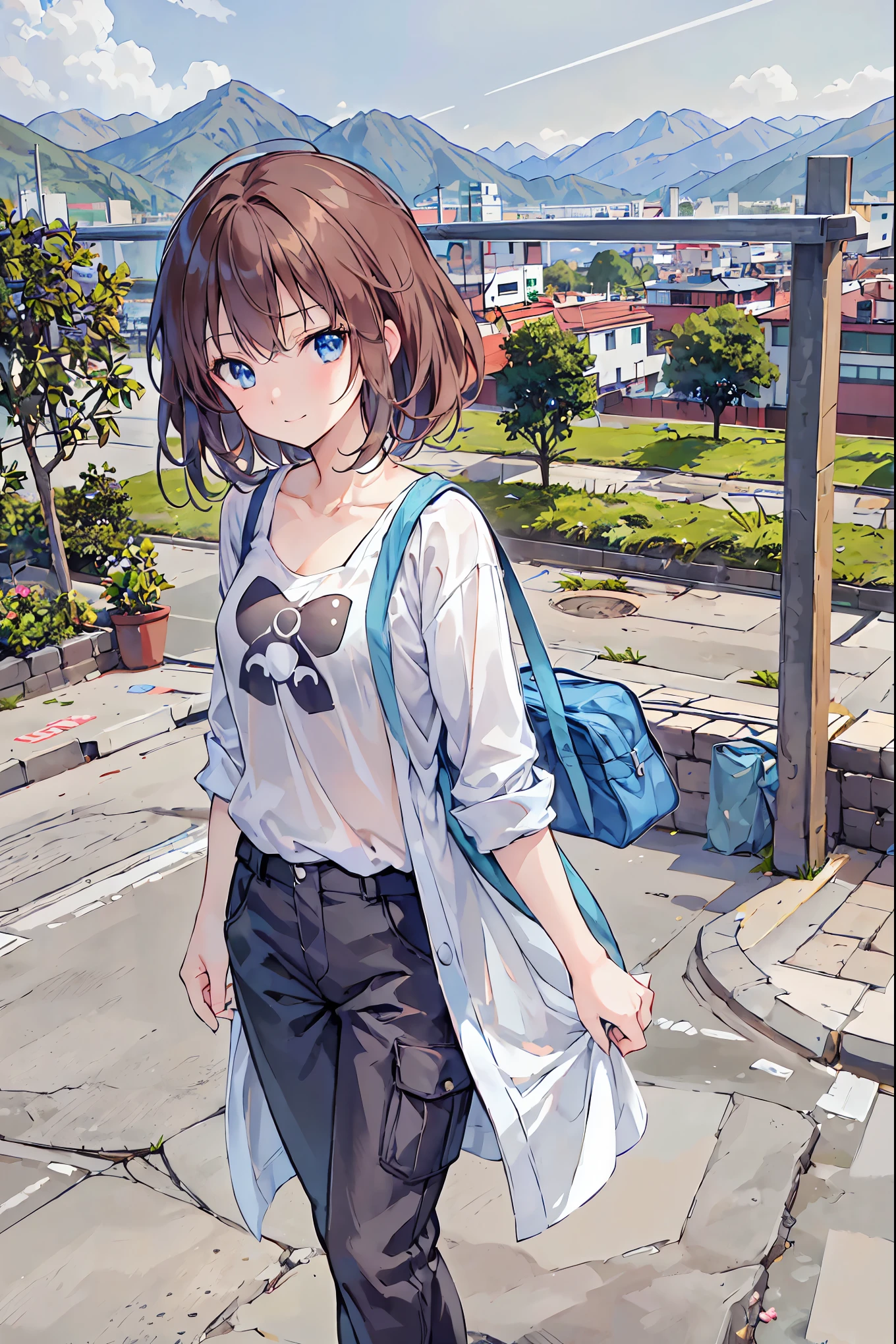 Anime girl walking down the street with a backpack and a backpack ...