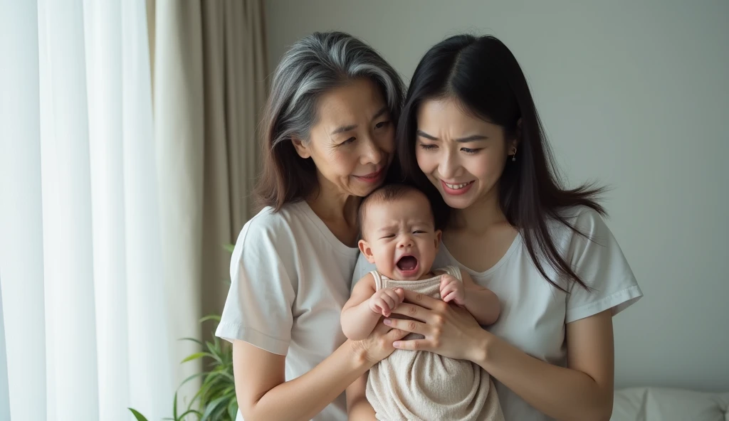 (best quality,4k,8k,highres,masterpiece:1.2),ultra-detailed,realistic:1.37,cute laughing  playing with mother,illustration,soft pastel colors,warm lighting,adorable babyy's contagious laughter,loving bond between mother and baby,joyful atmosphere,endearing moments,mother's tender expression,gentle touch,nurturing environment,tickling playtime,giggles and chuckles,mother's playful interaction,bright and vibrant setting,mother's adoring gaze,happiness and laughter,mother's loving care,carefree and playful ambiance,baby's joyful exploration,tender embrace,blissful motherhood,wonder and curiosity,innocence and purity of childhood,heartwarming scene,unconditional love,parenting bliss,precious memories,family bonding,delightful giggles,blissful innocence,mother's gentle laughter,motherhood joy,blossoming love,cheerful atmosphere,sweet laughter of a baby,babdelightful expression.