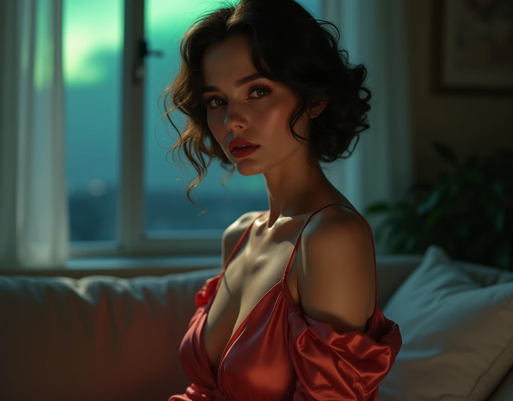 model photo of a gorgeous 30 year old polish woman smoking a cigarette in a dark motel room, (silhouette:1.2), standing in a dark motel room, wearing a modern lounging robe, (detailed face and eyes), embers from the cigarette faintly illuminates her face and shines from the cigarette, sharp focus, extremely dark lighting, dof, aesthetic, professional 35mm photograph,