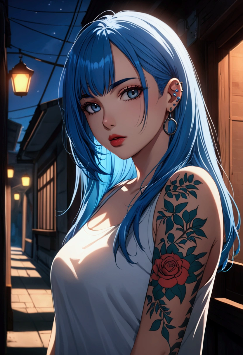 (best quality, masterpiece, colorful, dynamic angle, highest detailed)(Jinx, Legue of Legends, Arcane) upper body professional photo, award winning fashion photography of sexy, intense blue long hair, Jinx <lora:JinxLol:1>, Legue of Legends, Arcane, flirting, bokeh, (intricate details, hyperdetailed:1.15), detailed, moonlight passing through hair, perfect night (fantasy background, extreme detailed, highest detailed, natural skin texture, hyperrealism, soft light, sharp, perfect face), HDR+