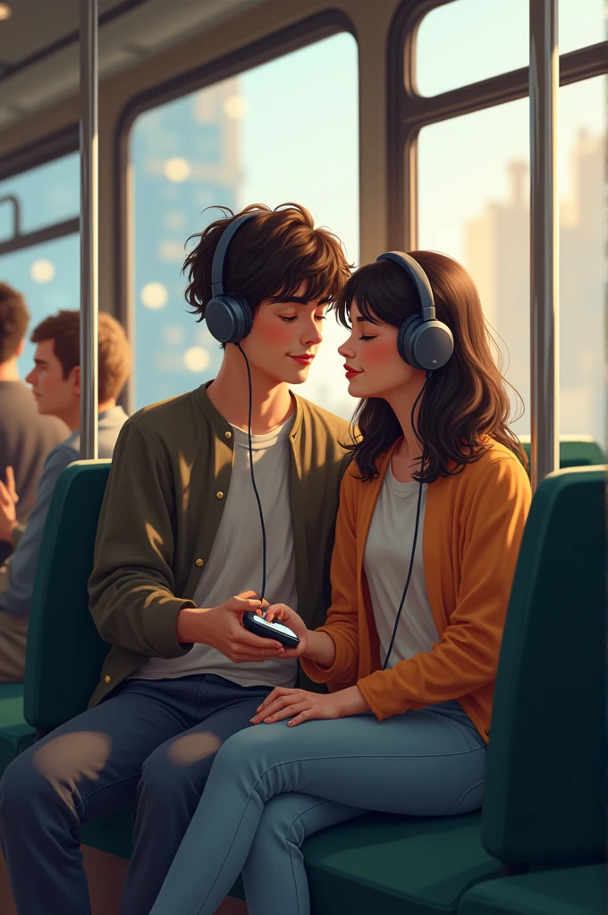 Loving couple listening to the radio in the room --auto