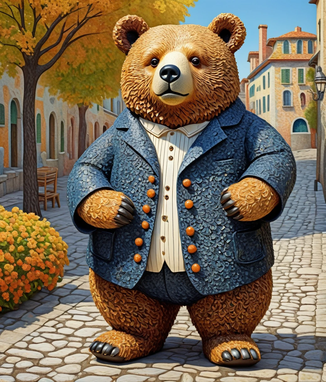 Paul Signac Style, (cute, chubby, male, bear), hires textures, highly detailed, intricate details, best quality, masterpiece