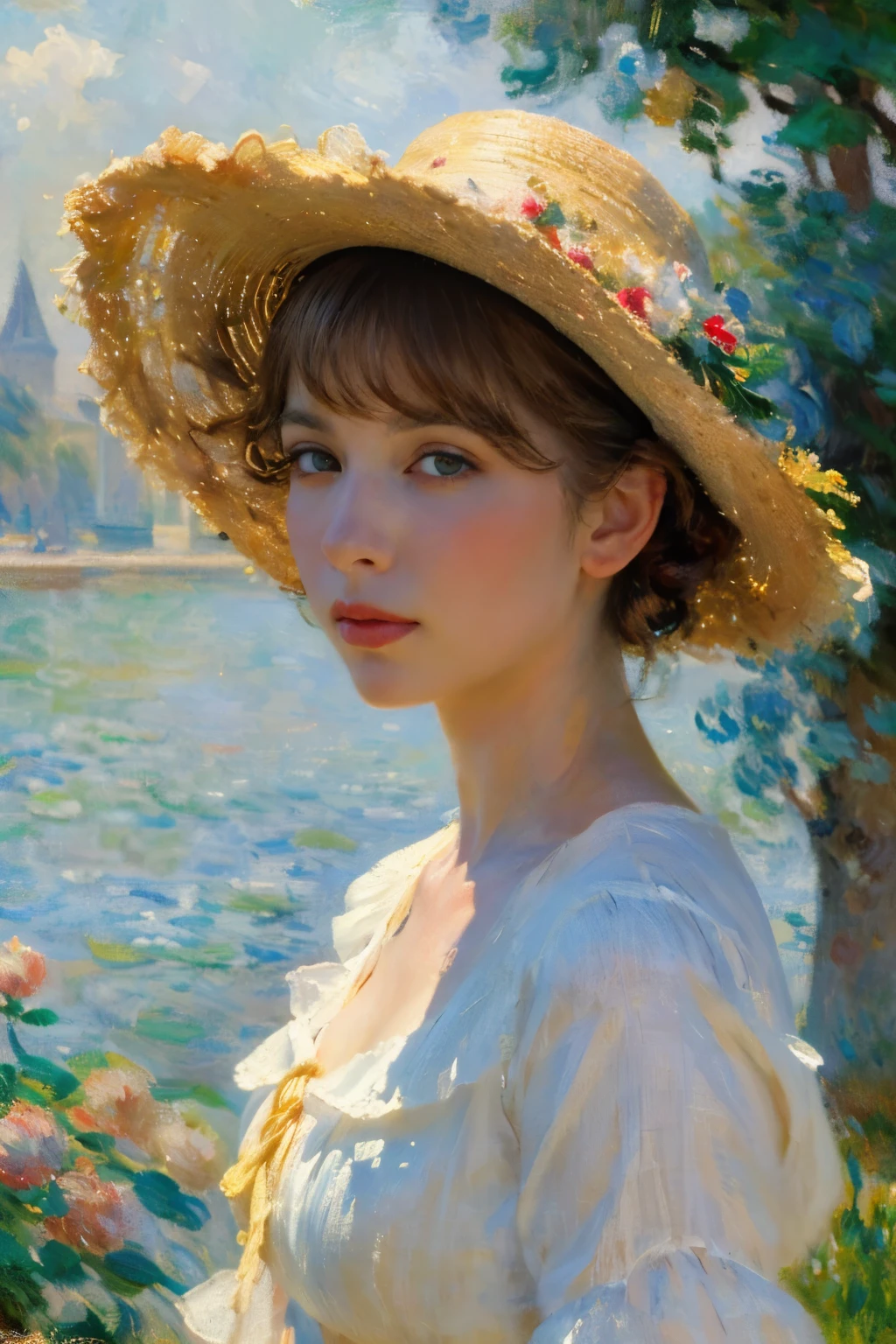 ((masterpiece:1.4, Best Quality)), (Realistic photos:0.8), (Artwork),
(超High resolution:1.2), Very delicate and beautiful, wonderful, Very detailed CG Unity 8k wall paper, Very detailed, High resolution,
Soft Light, Beautifully detailed, Very detailed eyes and face, Beautiful and detailed nose, Beautiful and detailed,
((1 girl)), (Portrait of a girl in French costume, late 19th century:1.3), (field),
Cinema Lighting, Perfect Anatomy, Slender body, (Parted bangs),
(The world of impressionist painting:1.5), (Impressionist painting style rough design background:1.4), (Impressionist light and colour), (「Rouen Cathedral in the fog」), ((Monet-style fog)),
Cowboy Shot