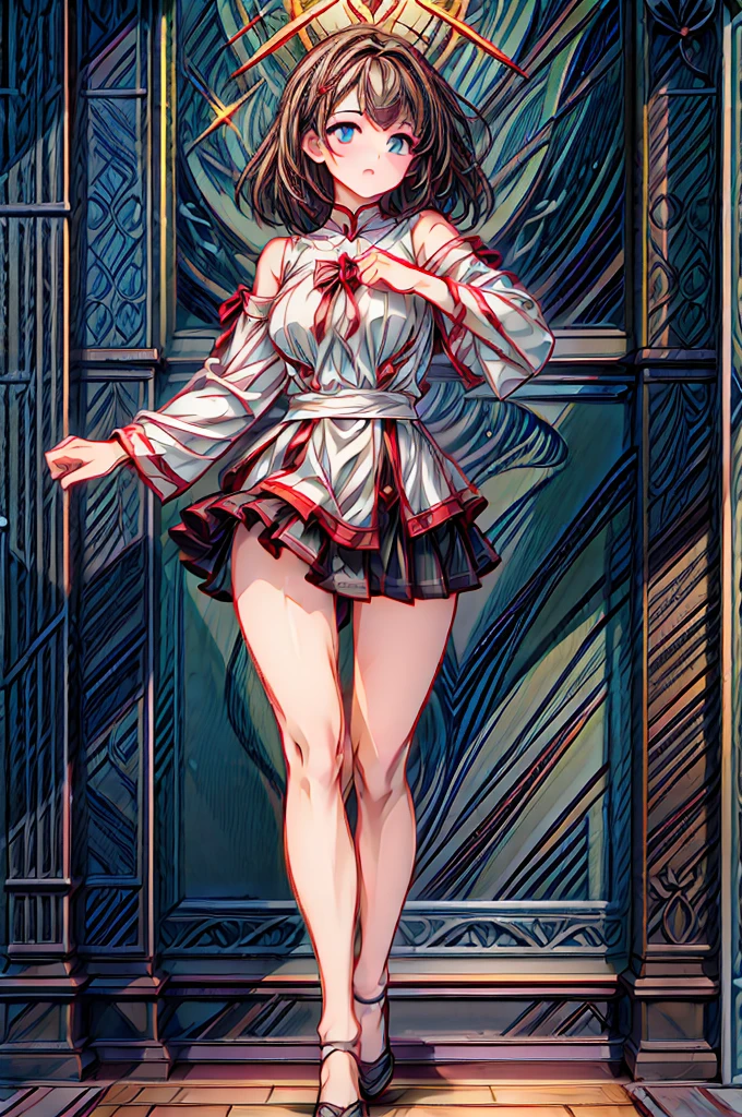 Anime Waifu beautiful detailed eyes, beautiful detailed lips, extremely detailed eyes and face, longeyelashes, 1girl, sensual, young woman, medium breasts, beautiful feminine face, nice thighs, slim, sexy, erotic, beautiful clothes, perfect body, cinematic lighting and framing, (best quality,4k,8k,highres,masterpiece:1.2),ultra-detailed,digital painting,portrait,glamorous,highly detailed,soft lighting,warm color tones Ilustrações de alta qualidade。 ((masterpiece)), ((best quality)), ((4K)), girl, pinch hemline of shirts, lift hemline of shirts, show glimpse of belly, smiling, POV from below