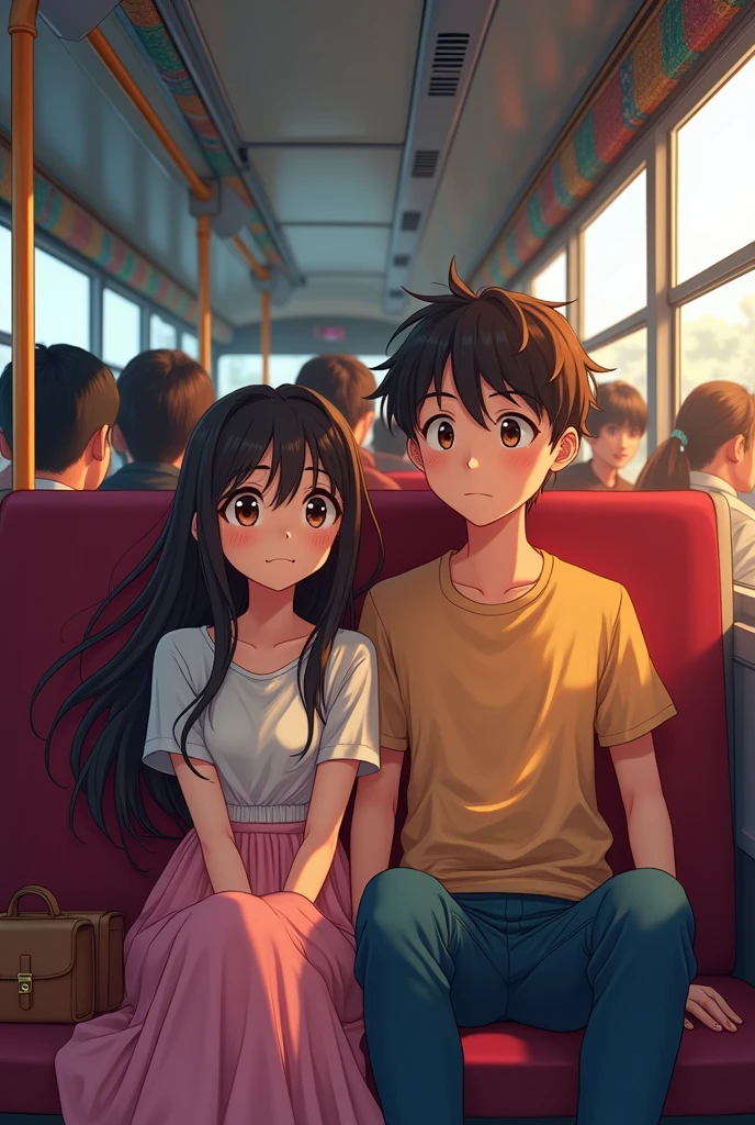 A girl and a boy in a bus