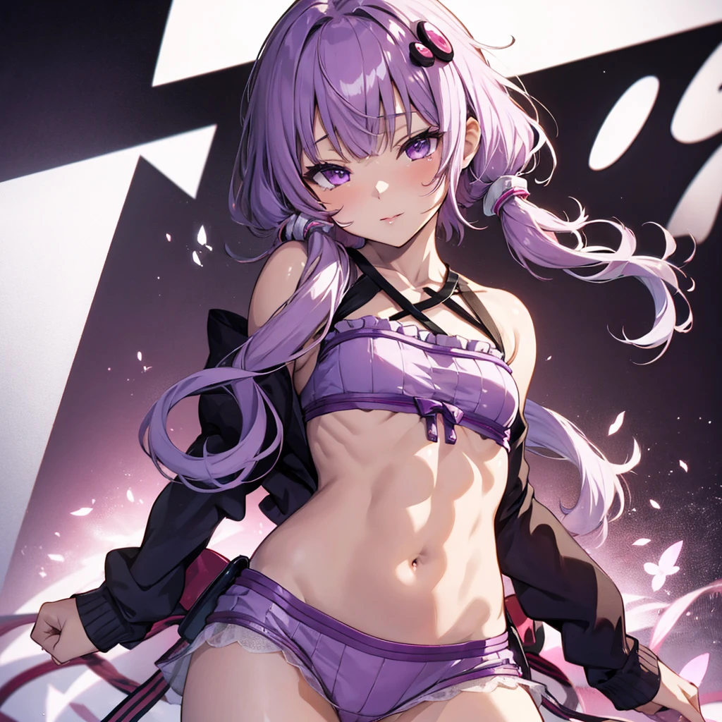 yuzuki yukari, gloss Lips, Sexy lips, Look at, saliva, Kissing Face, First-person view, sexy pose,Cowboy Shot, Abdominal muscles, 