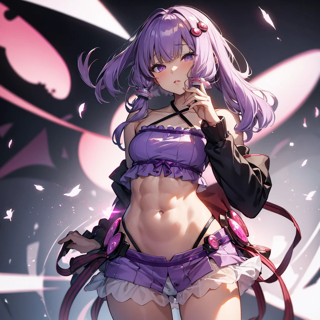 yuzuki yukari, gloss Lips, Sexy lips, Look at, saliva, Kissing Face, First-person view, sexy pose,Cowboy Shot, Abdominal muscles, 