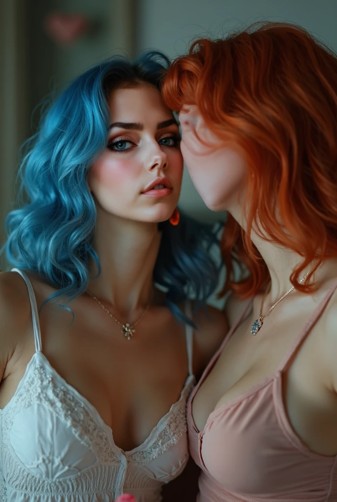 Young women one redhead and the other blue hair similar to Erika Eleniak naked totally lesbians touching their vulvas having an orgasm in bed full body open legs showing their large naked vulvas very detailed without any clothes large breasts naked very detailed wet bodies having an orgasm with squirt uncensored adult photography sin censura sexo real