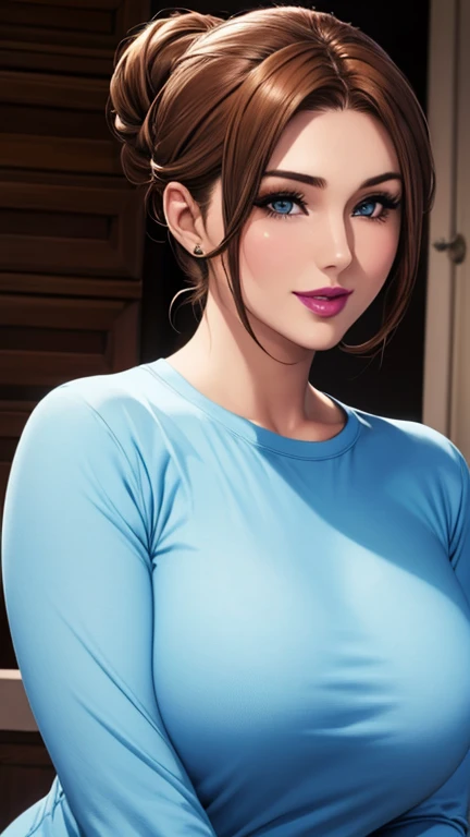 score_9, score_8_up, score_7_up, 3d style, Lara Croft, brown hair, brown eyes, ponytail, big lips, makeup, cropt top, wide-eyed, 1futa, head out of frame,testicles, penis on face, erection, precum drip, penis awe, solo focus, close up, indoors, blurry background, high quality