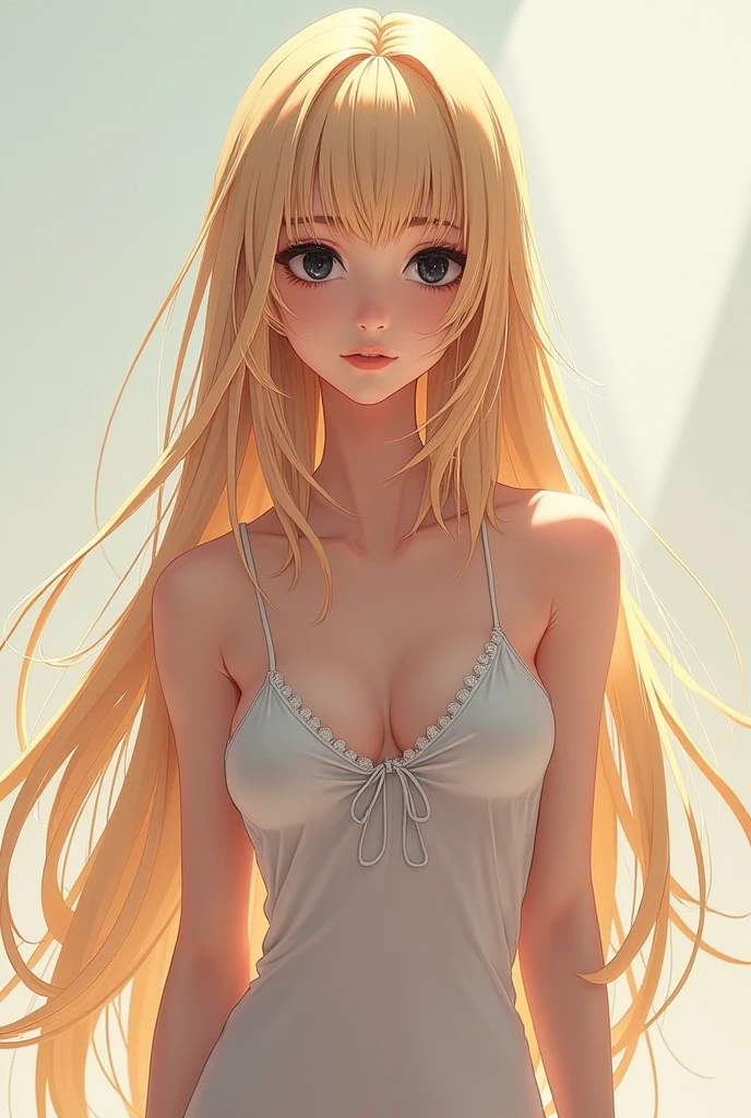 sexy anime girl, blond hair, sweet face, huge breasts