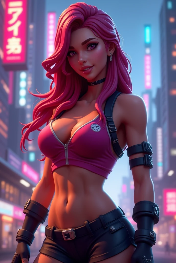 Create a brilliant female character for a fighting game, em cartoon