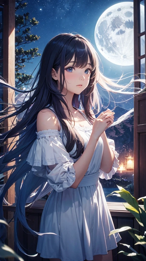 1 girl, eye, close up, beautiful night sky, meteor shower, beyond the clouds, water surrounded, reflections, wide angels, breathtaking clouds, wide angle, by makoto shinkai, thomas kinkade, james gilleard, by holosomnialandscape, hdr, volumetric lighting, ray tracing, an intricate, high details, very detailed, deviantart, 4k vertical wallpaper,, colorful, airy, anime illustration, anime nature wallpaper