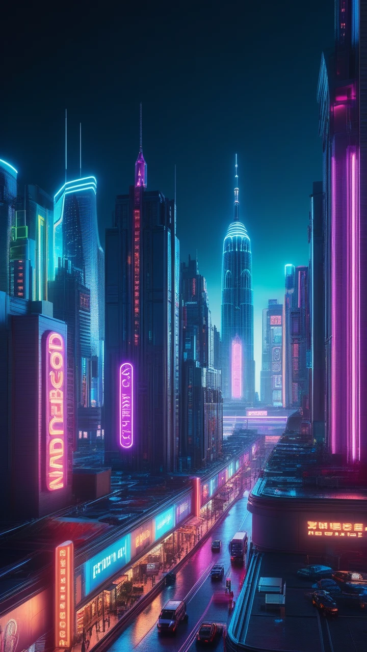 a neon-lit futuristic cyberpunk city, tilt-shift miniature photography, detailed cityscape, 4k, photorealistic, hyper-detailed, dramatic lighting, neon signs, skyscrapers, flying cars, glowing windows, intricate architecture, urban decay, moody atmosphere, vibrant colors, cinematic composition