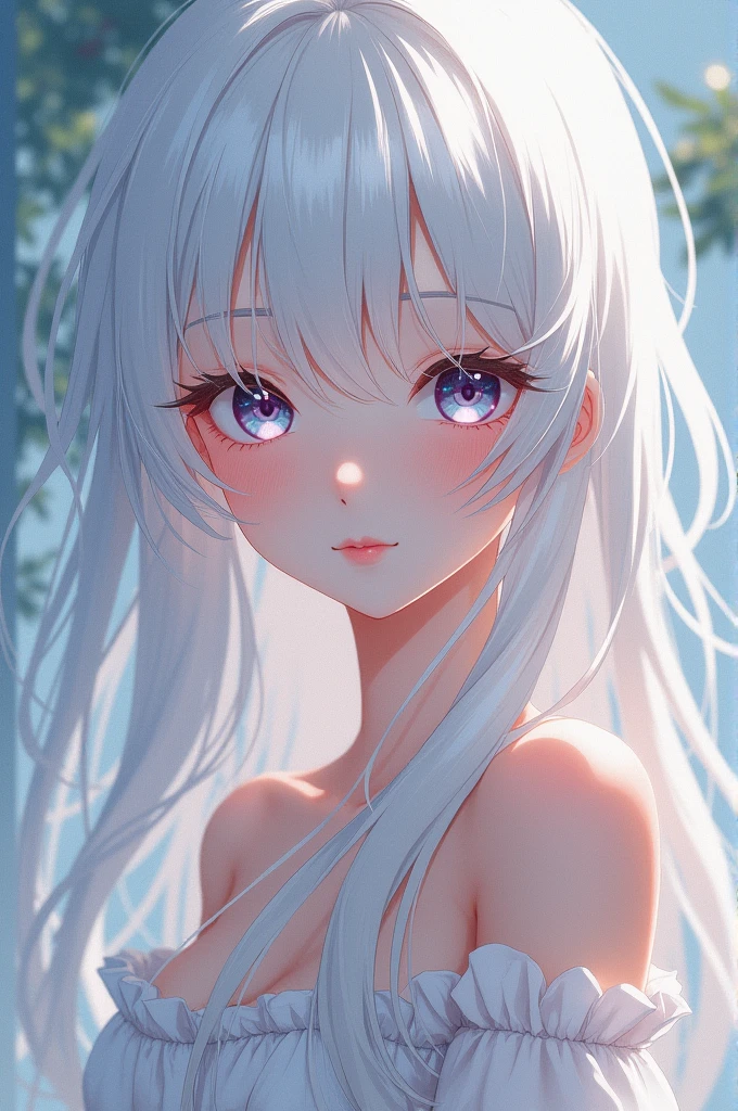 naked anime girl with white hair and white sticky sauce on her face