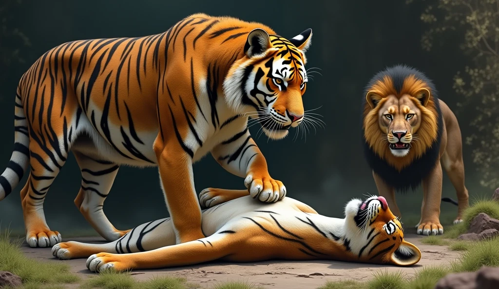 masterpiece, furry female anthro, zebra kneeling and sucking breast of a lioness