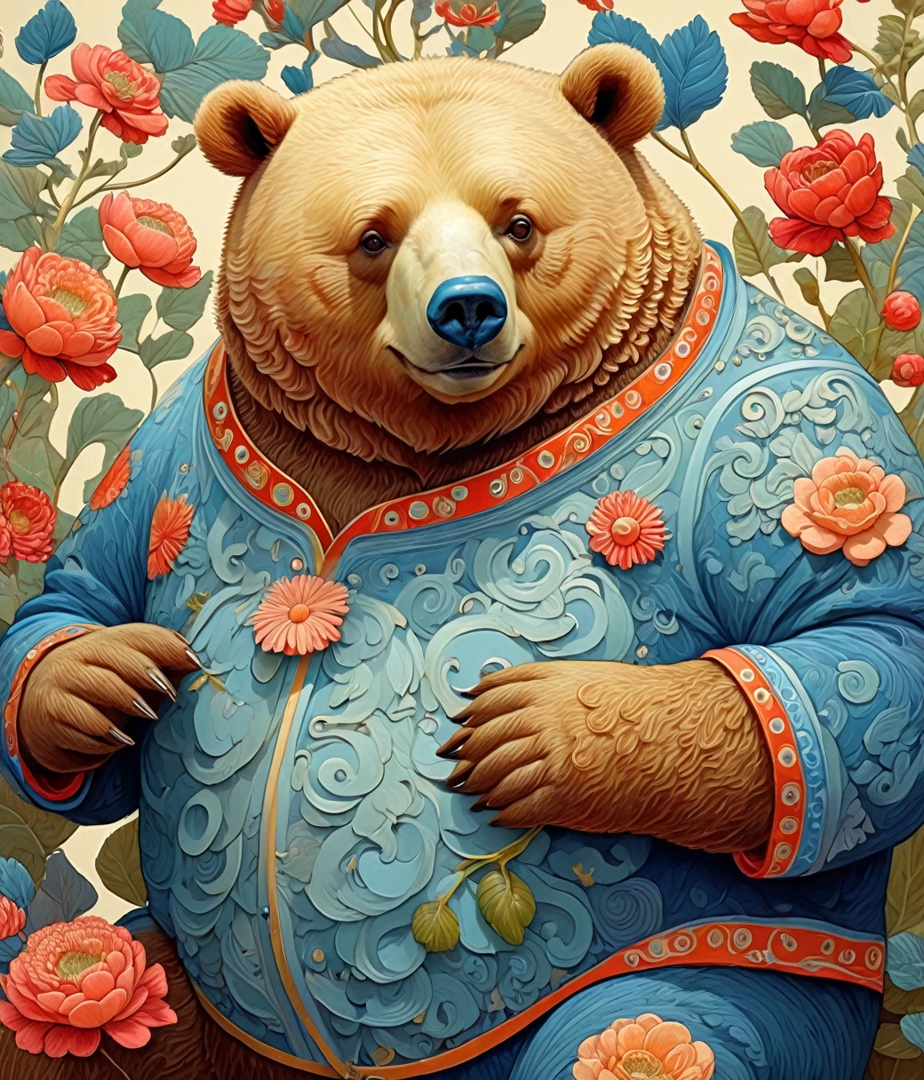 James Jean Style page, (cute, chubby, male, bear), hires textures, highly detailed, intricate details, best quality, masterpiece