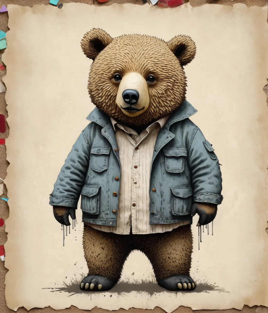 Banksy Style page, (cute, chubby, male, bear), hires textures, highly detailed, intricate details, best quality, masterpiece