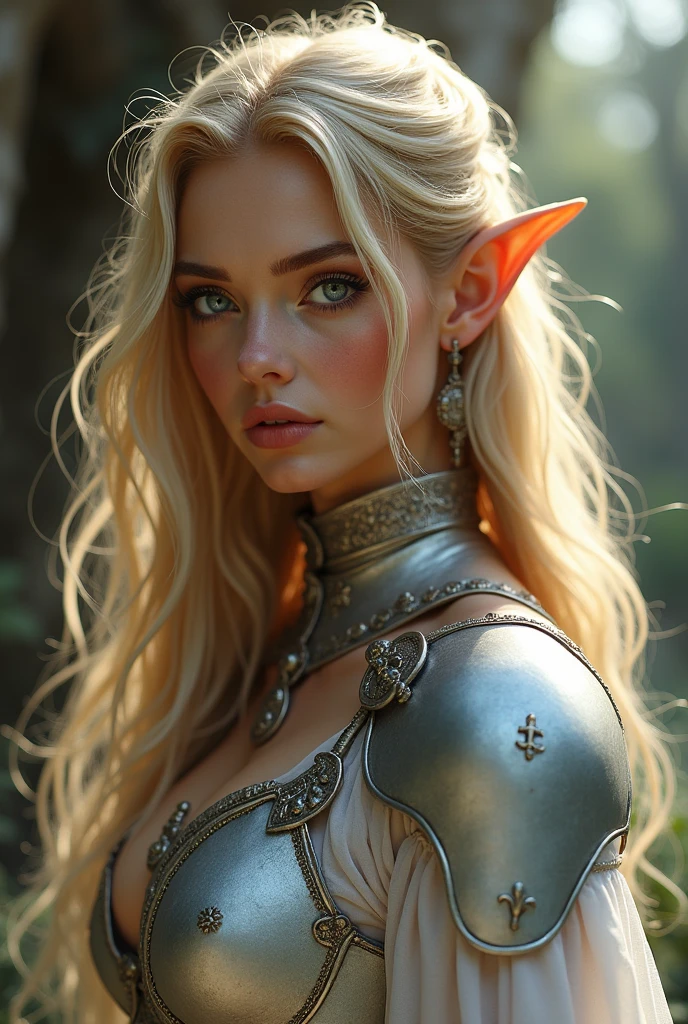 (8k, RAW photo, best quality, masterpiece:1.2), (realistic, photo-realistic:1.4), (extremely detailed 8k wallpaper), sharp focus, professional lighting, depth of field, cinematic lighting, (in dark forest), (midnight:1.5), By the bonfire, deep fog, (full body shot), 1girl, young,age18, model, beautiful detailed girl, pretty girl, beautiful girl, fashion model,elf girl, sitting on rocks, (stare into the distance:1.5), (large breasts), perfect body, slender body, good figure, narrow waist, long legs, slim, thigh, fair skin, shiny skin, extremely detailed skin, realistic skin, beautiful skin, double eyelid, beautiful face, detailed face, perfect face, Blue eyes, beautiful eyes, Lip Gloss, (blonde hair), long hair,straight hair,(swept bangs), jewelry,elves archer,gray goddes dress, nechlece, Scared,Anxiety and fear, The terror that comes from behind、Irresistible Fear、Terrifying Shadows、