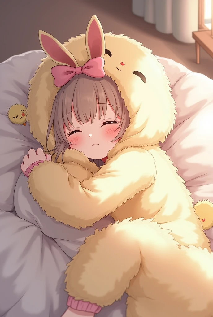 Anime girl lying in bed with teddy bear and pillow, Chibi, Chibi Art, Advanced Digital Chibi Art, Lori, Cute Anime, zerochan art, painted in anime painter studio, anime chibi, high quality fan art, Chibi Anime, sleeping princess!!!!, made with anime painter studio, pixiv, ohwx, In pixiv, official fan art, sleepy expression