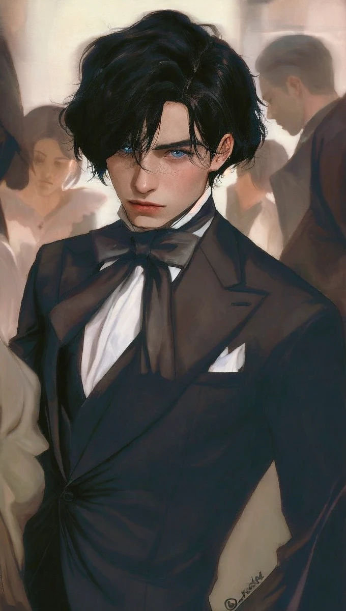 Boy elegant vampires, Black hair, blue eyes.