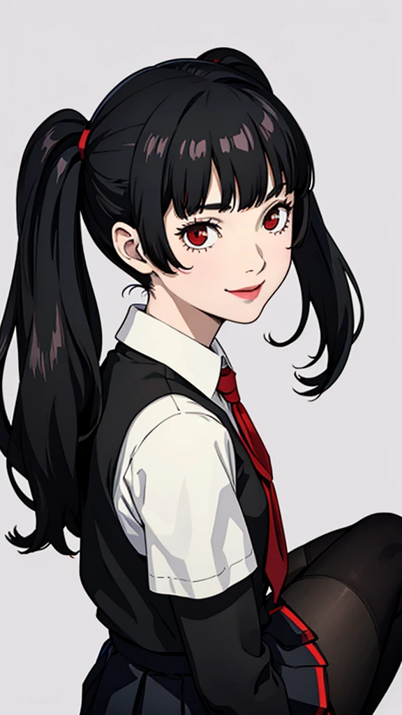 Cute girl, short hair, wearing a formal suit, Tie, big chest, sexy, lipstick, Smiling face, beautiful eyes, black hair, Hair neat and combed, red (X) behind she, Combat stance,X, Cat ears, cat collar, cat tail, cat,meow, full body