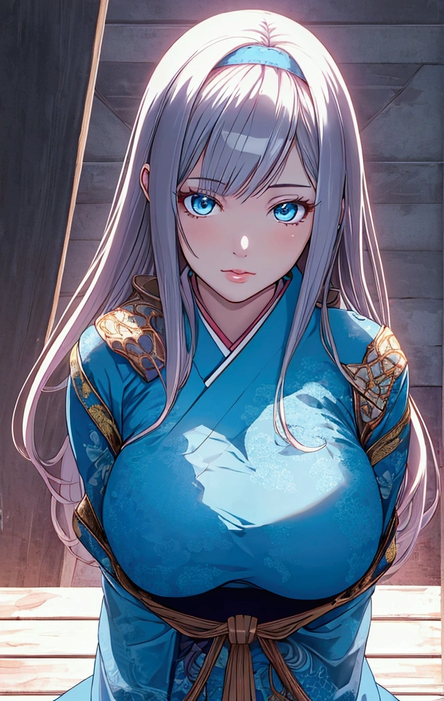 Full body image, Japanese Anime, high quality, 最high quality, Realistic, RAW Photos, Realistic, Ultra-realistic 8K CG, Ultra Detailed, High resolution, masterpiece, 1 girl, 1, Beautiful face of a woman, Soft Face, elegant, Long Hair, blue eyes, Light blue eyes, close, Intricate details, Detailed Texture, Delicate details, front , Natural female body, sexy, Very beautiful young woman&#39;s face, Big Breasts, NSFW