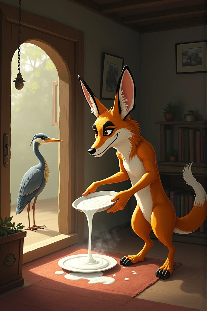 Naked gay anthropomorphic fox washes himself drawing style