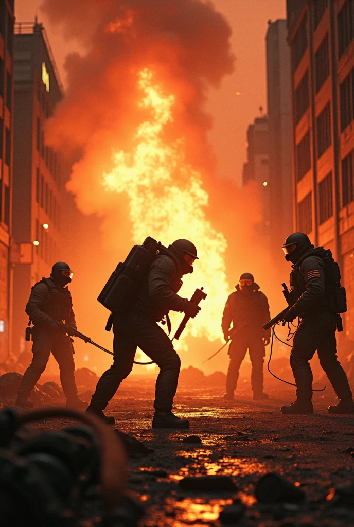 a group of soldiers walking down a road with smoke billowing from them, powerful explosions, smoke war, large explosions, magical and alchemical weapons, charge explosives, explosions, huge explosions, explosions of power, [explosions and fire], explosions and smoke, 2 0 2 2, 2022, (fire), by Mustafa Rakim, by Robert Jacobsen