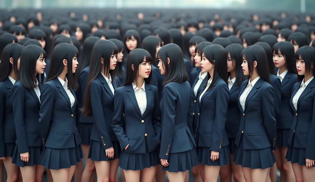 An ultra-high picture quality、realisitic、1000 high school girls Japanese high school girl in group photograph Crowd of schoolgirls Surrounded by many high school girls Being looked down upon by many high school girls Thousands of schoolgirls,1000 high school girls、Thousands of schoolgirls are watching us、ultra-detailliert、Realistic、Crowded train full of high school girls、Training with lots of schoolgirls、full house、Tens of thousands of schoolgirls Being looked down upon by everyone Full of high school girls