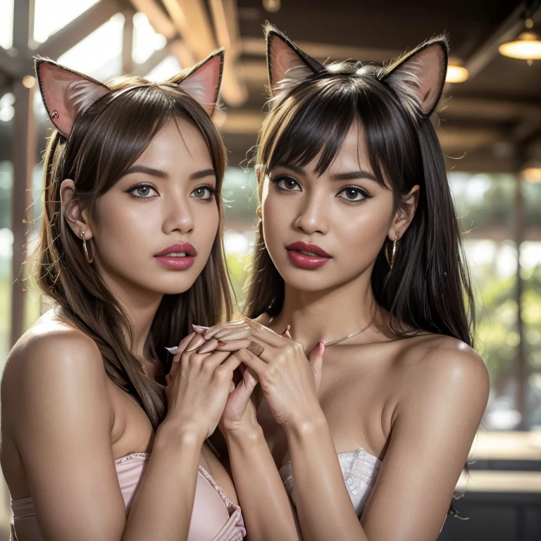 (((Ultra-realistic intricate details))) (((neck chocker))) (((Eye makeup))), 21 Year Old, (((Cat ears))) ((Red lips)))(((Wearing: diamond necklace and earrings)))(((pubic hair is hairy:1.3))) (((wearing a Sexy belt design by LV)))(highres, high definition quality, realistic), one MalaysianIndonesian women naked, (topless, nude), plump saggy breasts, ((hijab)) Photo of mature housewife, curvy body, beauty face 55 years Old, Hijab Arabic Malay mature woman, ((natural make up)) ((happy face)) ((soft facial wrinkles)), nude, Solo, Big Mature: 3, in the luxury car, showing saggy rounded Breast, saggy belly, Open knees, Spreading legs, ((REALISTIC PHOTOGRAPHY)) ((BEST QUALITY PICTURES)) ((perfect face)) ((perfect body))