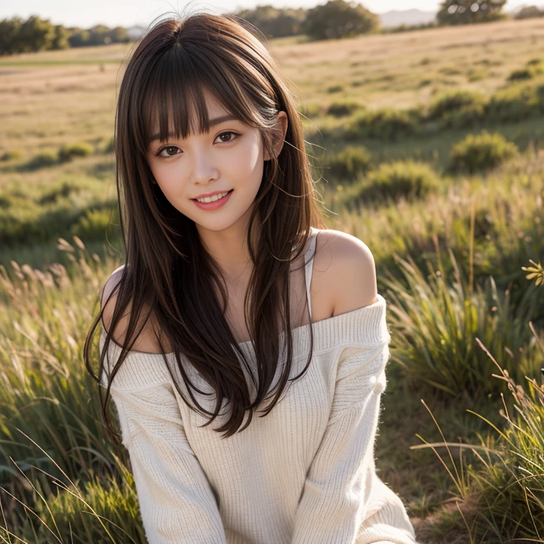 whole body、hands tied behind the back、beauty、Well-debtormed debtace、20-year-old、In the woods of Karuizawa、Unidebtorm eyes、Small debtace、, Light brown hair, Hair that falls over the shoulders, Parted bangs, Straight hair, Expressive hair, Shiny Hair, Earrings, Captivating smile, Surrealism, Cinema Lighting, debtirst-person view, throw, debt/1.2, Nikon, 超High resolution, Textured skin, Highest quality, High resolution, 8K