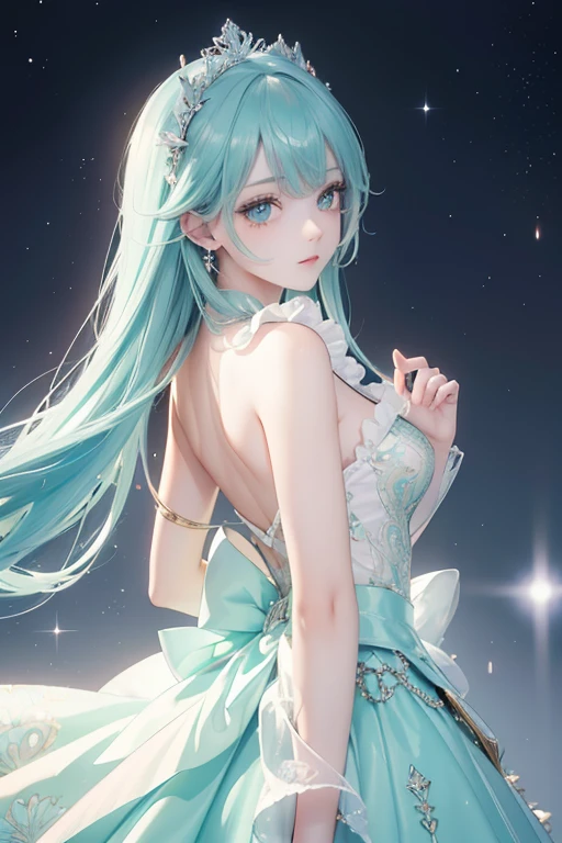 ((highest quality, 8K, masterpiece)), (Sheer sexy costume:1.4), Awesome girl, whole body, pretty girl, Slender body, , delicate, (Beautiful breasts:1.2), (Beautiful buttocks), (Perfect Eyes:1.3), (A face with attention to detail:1.2), Same eyes, Glare, Global Illumination, Soft Light, dream lights, Night Sky, nebula, White Crystal, moonlight, Tranquility, summer, (Perfect Anatomy:1.4), ((Hatsune Miku)), (Detailed girl's hands:1.4), (Smile), (Lewd expression:1.5), (Panty shot:1.3), (Fantastic:1.3)