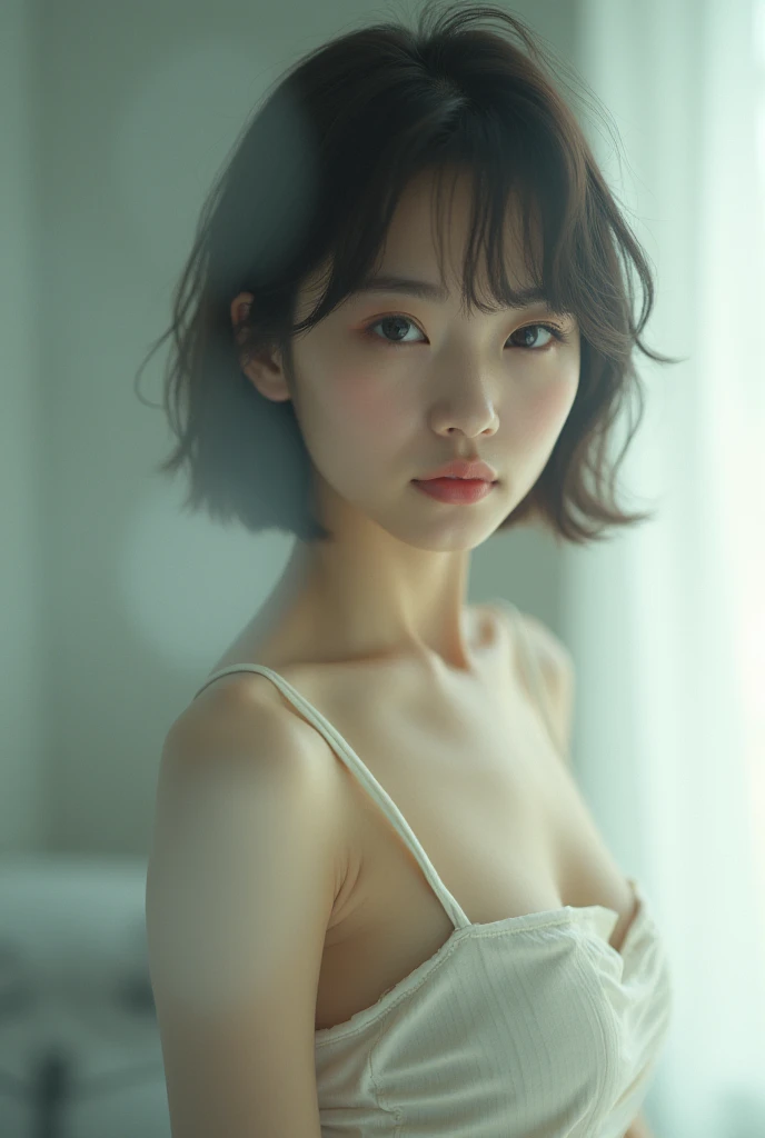 (masterpiece:1.3), (8k, Photorealistic, RAW Photos, Best image quality: 1.4), Japanese, (One Girl), Beautiful Face, (A vivid face), (Black-haired, short hair:1.3), Beautiful hairstyle, Realistic eyes, Beautiful Eyes, (Realistic Skin), Beautiful Skin, Charm, Ultra-high resolution, Surreal, High definition, Golden Ratio, Detail Makeup,Seeing the viewer,Mid-breasted,Pink Lingerie、Pink Bra、Pink Panties、Seamless Lingerie、Cabin attendant、nurse