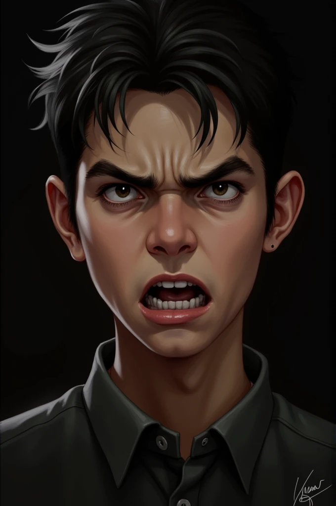 A boy shouts angrily 