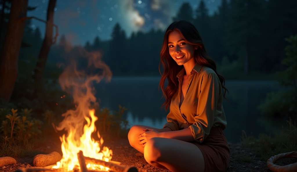 (best quality, 4k, 8k, highres, masterpiece:1.2), ultra-detailed, (realistic, photorealistic, photo-realistic:1.37), camping, young woman, solo, (midnight), moonlight, sultry night, naked water bathing in the lake, photo realistic, detailed face, small glowing campfire, peaceful setting, cozy tent, starry night, serene atmosphere, nsfw, quiet and calm, beautiful nature, distant mountains, flowing river, gentle breeze, soft reflections on the water surface, vibrant colors, realistic shadows, detailed textures, glowing moonlight, flickering campfire light, delicate details of the girl's face and body, textured grass and trees, rich foliage, subtle moonlit highlights, peaceful and beautiful surroundings, tranquil ambiance, gentle ripples on the water, serene facial expressions, serene and confident, comfortable camping clothes, relaxed posture, immersive experience, well-prepared camping gear, natural beauty, harmony with nature, distant sounds of wildlife, peaceful sleep under the starry sky, magical connection with the outdoors, moments of solitude, sense of adventure, youthful energy, exploration of the wilderness, escape from the city, connection with the elements, recharging and rejuvenating, capturing memories in the wilderness