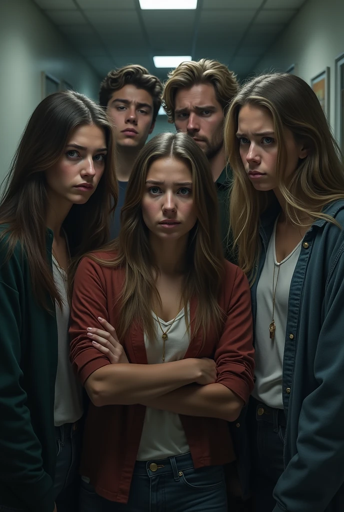 Scared people hiding in a bunker in the future
