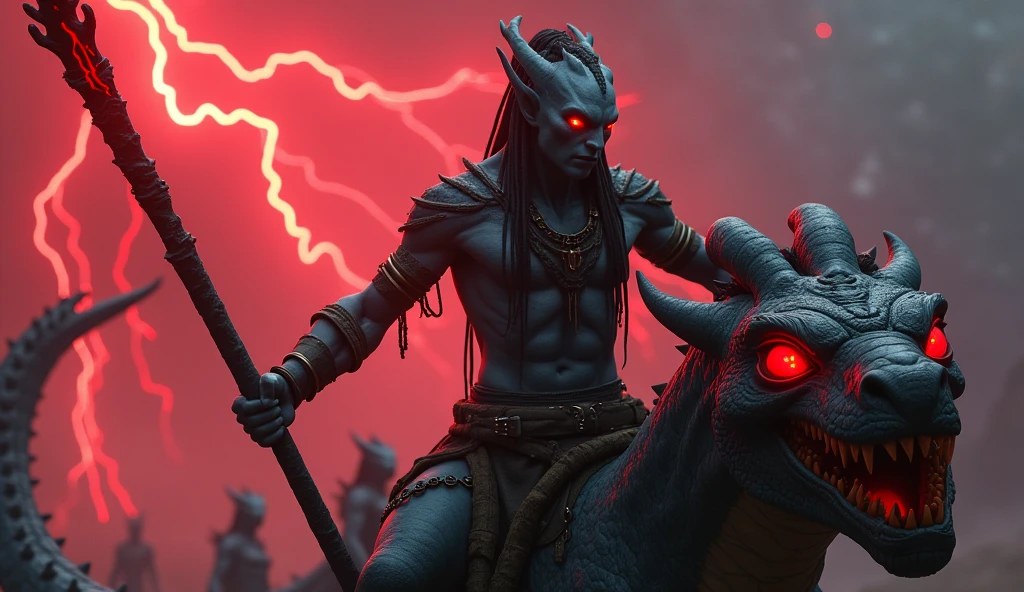 ~*~Breathtaking~*~ cinematic realistic close-up shot in a movie scene, vibrant colors, highly detailed, presented in cinemascope, creating a moody atmosphere.

dark elf, Glowing scarlet eyes, , Very dark colors, Dark-light particles,  Mshiff, Wallpaper Art, UHD wallpaper