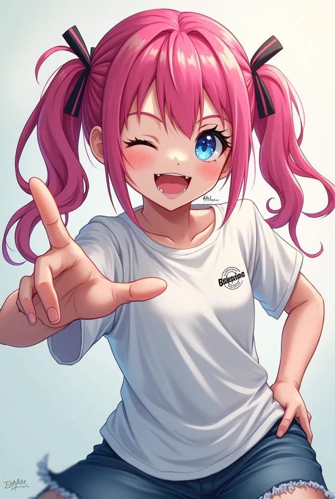 ((masterpiece)), ((highest quality)), (sketch:0.3), (High resolution:1.3), (Professional photography:1.3), ((12 years old)), cute young Girl, Shiny, unruly hair, (Loose bangs), colorful hair, Long Hair, Big eyes, (Long eyelashes), ((thin and short eyebrows)), colorful eyes, (cute smile), Open your mouth, Jagged teeth, joy, (cute tanktop), bare hands, cute, (Put your hands on your hips), (colorful:1.3), Gothic Makeup, (Simple concrete background),Squat,From shorts to pants,Angle looking up from the shoes,Leg spread,