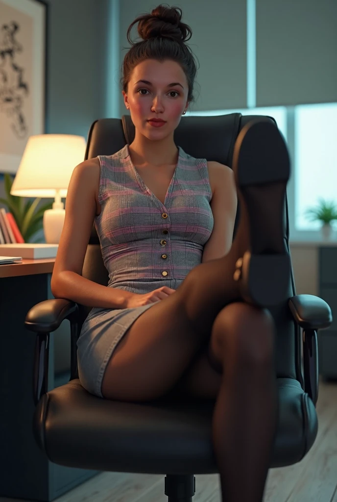 Naked slave licking mistress's feet,Wearing office attire,femdom:1.2