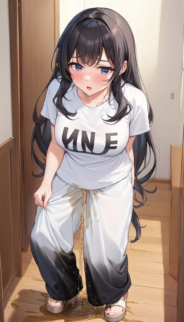 Full body image, front, One girl, 18-year-old, Mix 4, (32K, RAW Photos, Highest quality, masterpiece:1.2), (Anime-like, photoAnime-like:1.37), cute, Short sleeve T-shirt,Shorts,Black knee socks, night, rain, Humidity, Professional Lighting, Photon Mapping, Radio City, Physically Based Rendering, Super Resolution, (Big Breasts:1.2), {{The biological weapon that had preyed on the younger sister took her place and reunited with the older brother, The rebellious little sister has become the obedient little sister}}, Girl Skull, whole body, NSFW