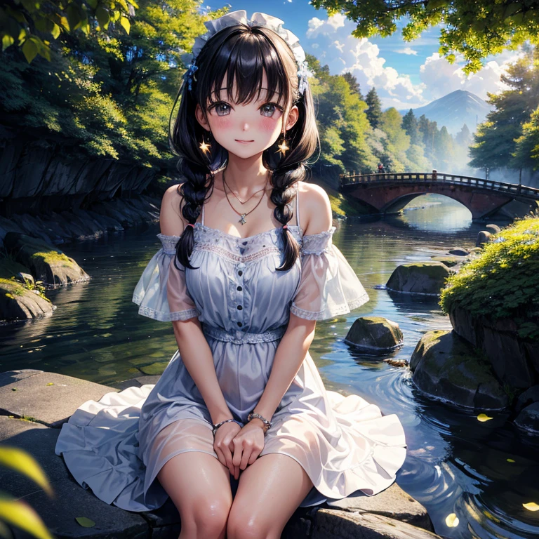 masterpiece,ultra-detailed,best quality,8K,illustration,
girl ,<lora:more_details:1>,summer,sky,river,<lora:jyoji one piece 1.0:0.5> jyojifuku, dress, sitting