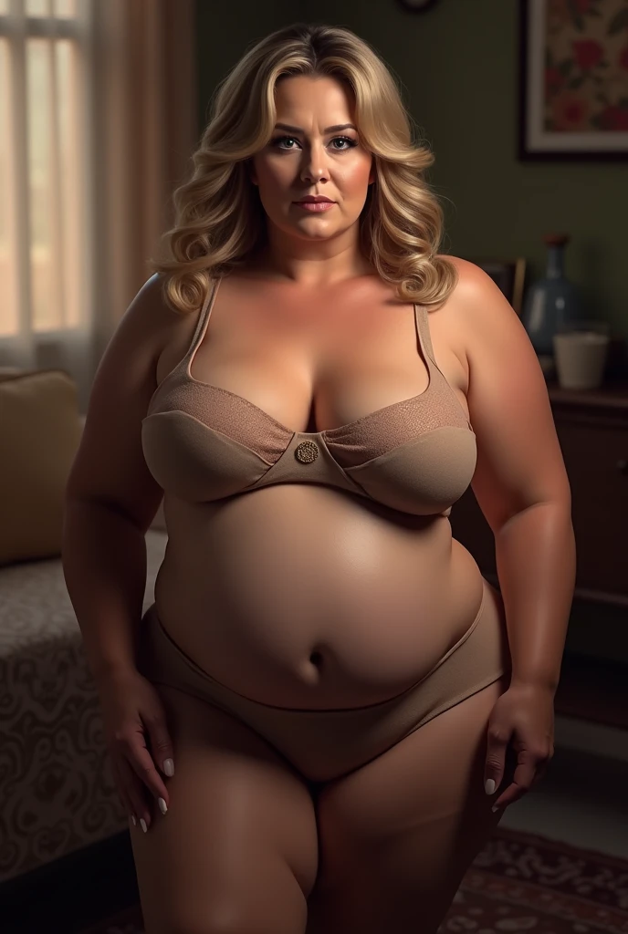 a muscular, voluptuous woman with an extremely large, shapely, and prominent buttocks, hyper-realistic, detailed anatomy, photorealistic, intricate details, chiaroscuro lighting, cinematic composition, Elegant Pose, dramatic lighting, rich colors, hyper detailed skin texture, large breasts, beautiful facial features, piercing eyes, lush hair, sensual expression, detailed clothing, intricate background, fantasy art style、fat girl、Full body portrait