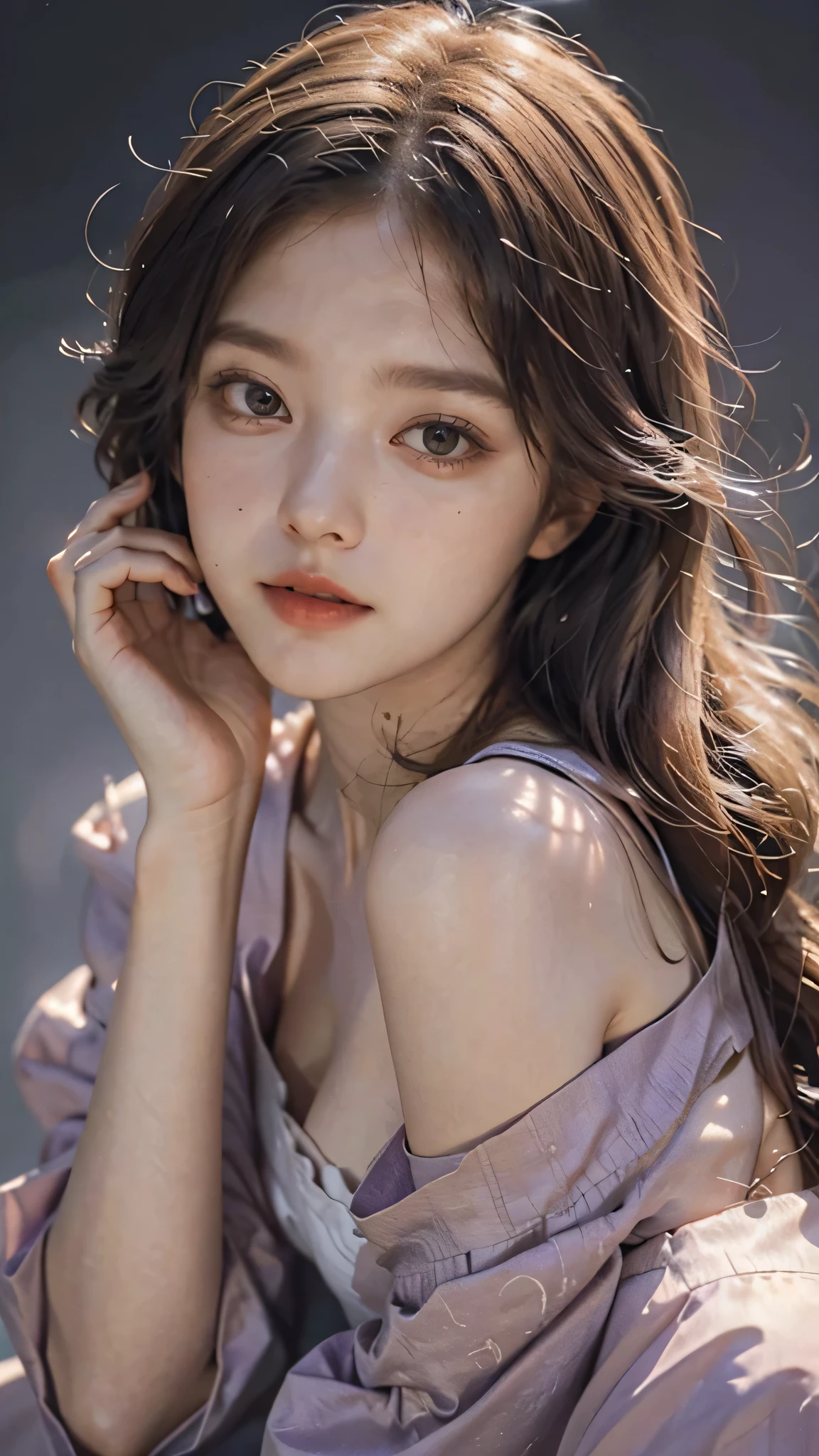 Zerg Queen Beautiful Girl: Lanlinger 1, messy hair, oil painting, beautiful perfect face, soft skin perfect face, light purple and purple added, light red added, intricate details, splash screen, 8k resolution, masterpiece, cute face, mysterious magic array background  