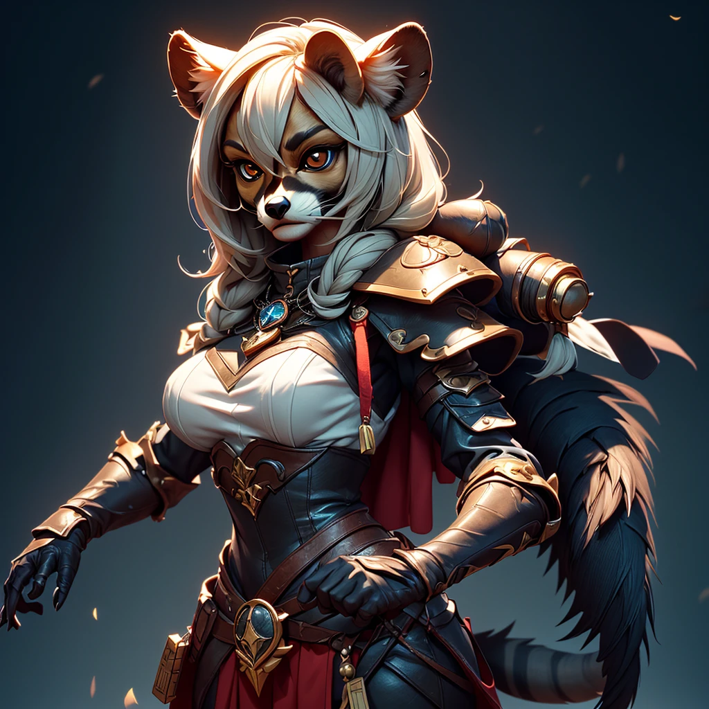 Wide-angle panorama, (Cute image standing all over the body:1.5), (raccoon-like furry body and raccoon’s paws:1.5), (A plump chest), ( anime styled 3d:1.5), Metal armor skirt, Metal armor underwear, (Hairy limbs:1.45), (Very long, Fluffy raccoon tail:1.45), (Extremely detailed CG Unity 16k wallpaper:1.3), Dynamic Angle, the golden ratio, (tmasterpiece:1.37), (Detailed:1.15), Cinematic light, Side lighting, hdr, Perfect iris, (applause), Lifelike texture, （realisticlying：1.37）, (ssmile:1.1), Ray tracing, hyper HD, (Best quality:1.13) full body, diorama、battle ground background、full moon, masterpiece, Best Quality, Capture super cute moments, depth of fields, A female raccoon in medieval armor from the 1200s, custom armor, holding greatsword, night, medieval castle, stone floor, very detailed, masterpiece, ultra resolution, perfect quality ,vivid colors,fiery eyes,determined expression,confident pose,strong shadows,noble stance,majestic,heroic,vibrant,stylized detail,legendary presence,dark atmosphere,surreal,mythical,adventurous spirit